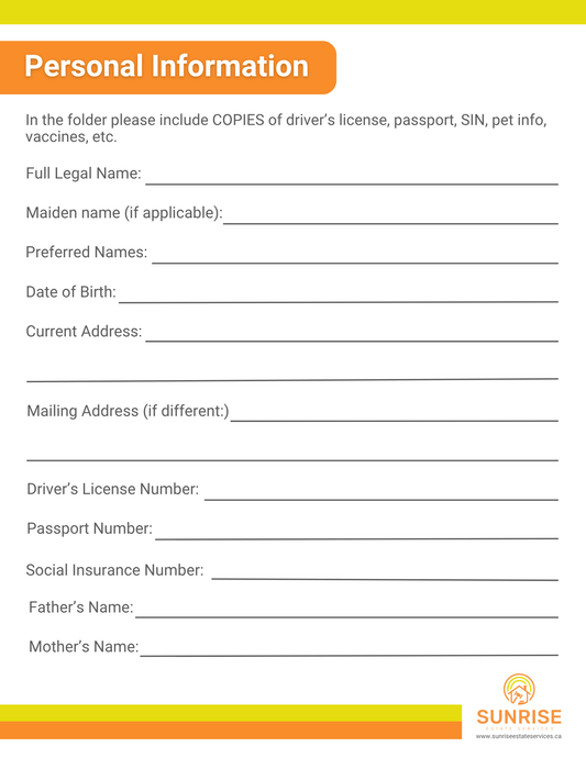 End of Life Planner - Digital File Download Fillable PDF