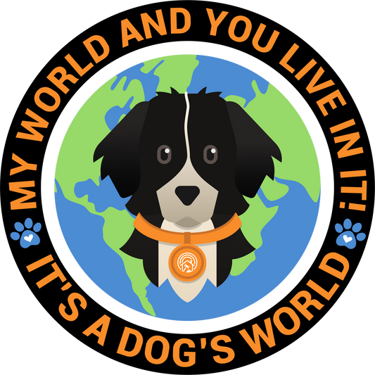 My World and You Live In It - It's A Dog's World Travel mug with a handle